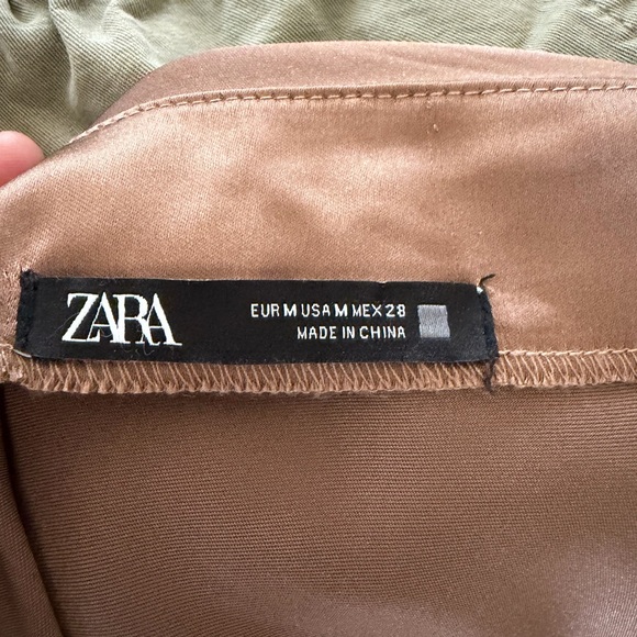 Zara Elegant Brown Satin Skirt with Black Lace Trim size M - Picture 9 of 13